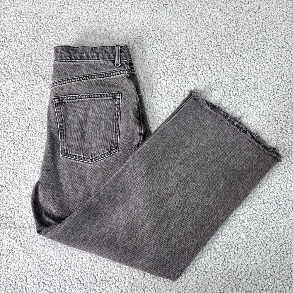 Reformation Jeans 28 Gray Cropped Wide Leg Button Fly Raw Hem Sustainable Fabric - Picture 9 of 12